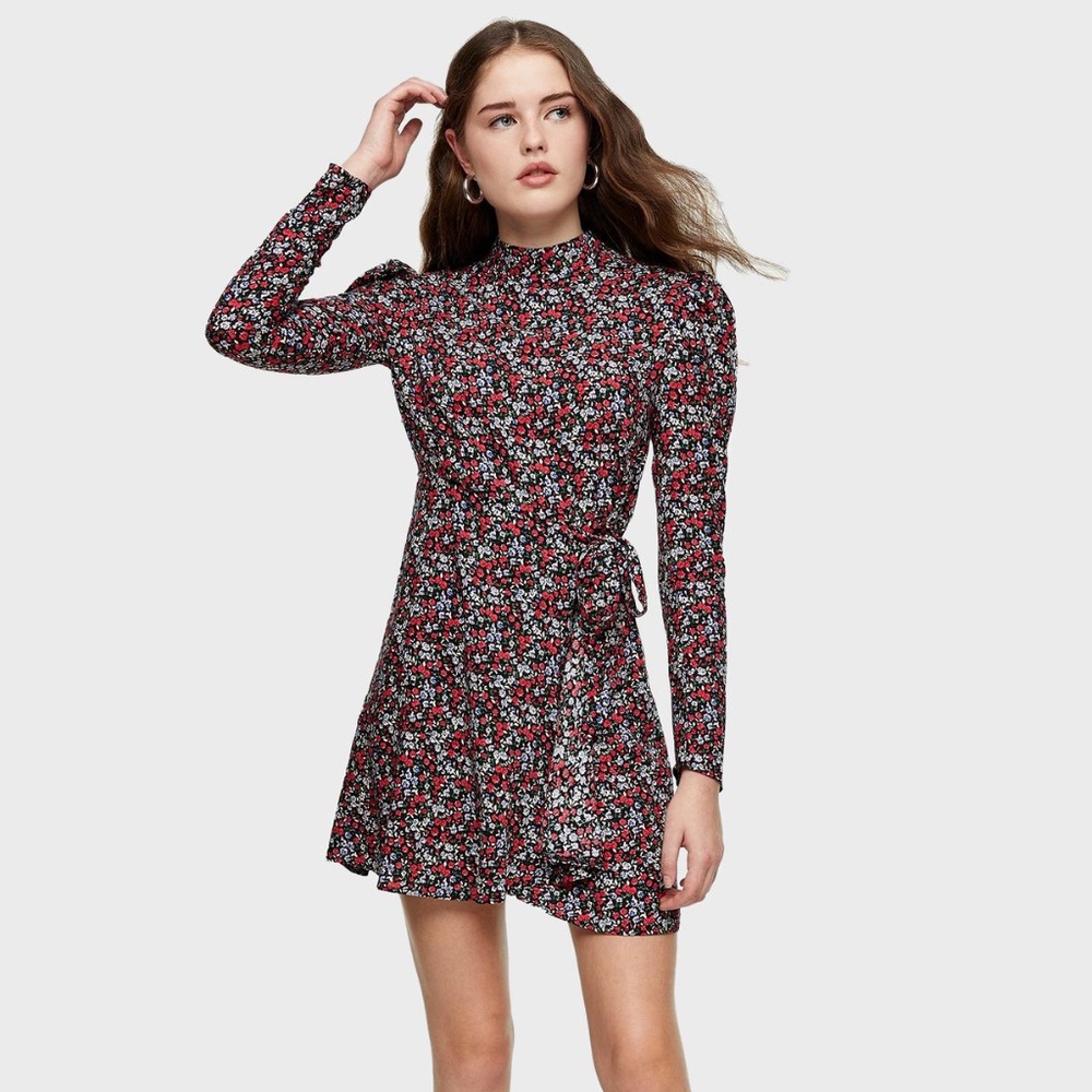TOPSHOP Floral Print Wrap Mini Dress 4